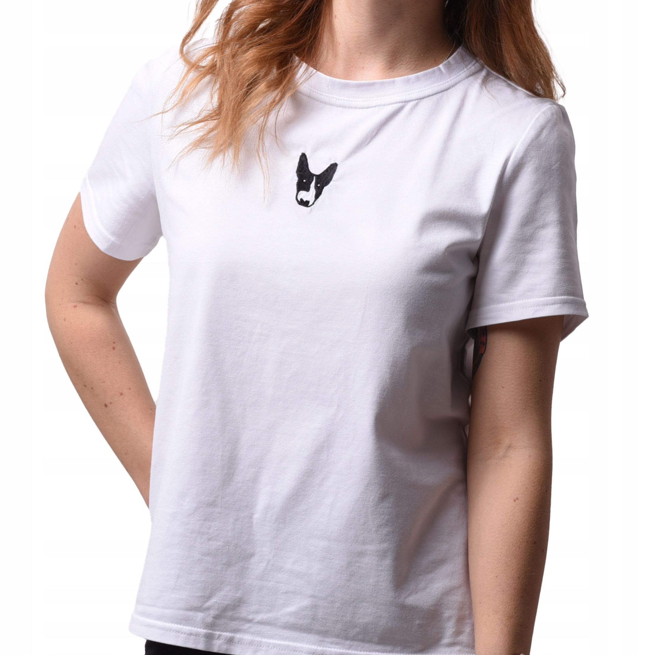 Dámské tričko Tričko logem bulteriéra a psem Xs bílé, Vyrobeno v Polsku