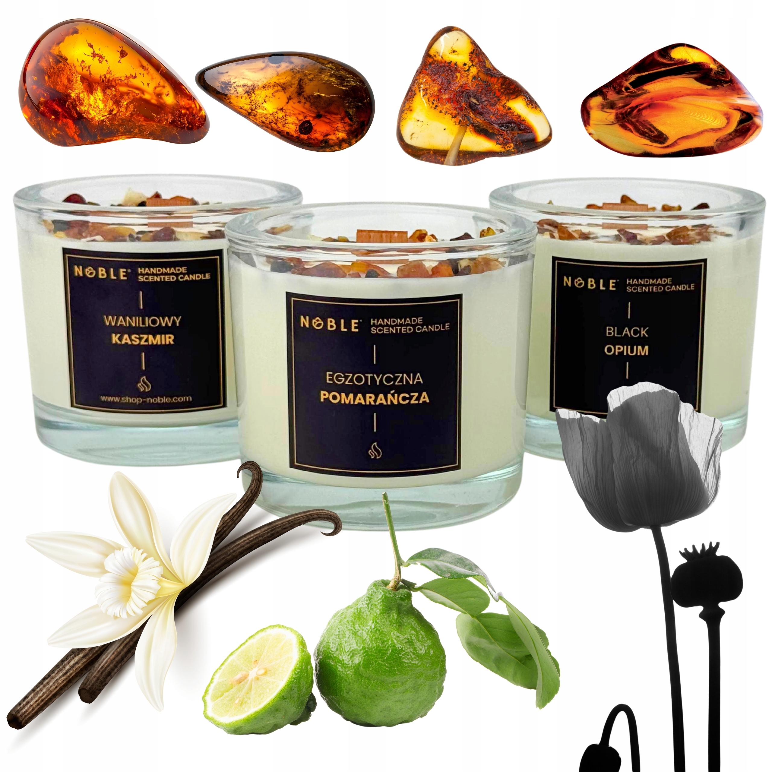 Vonná svíčka sada 3x sójová svíčka pomeranč kašmír opium Noble
