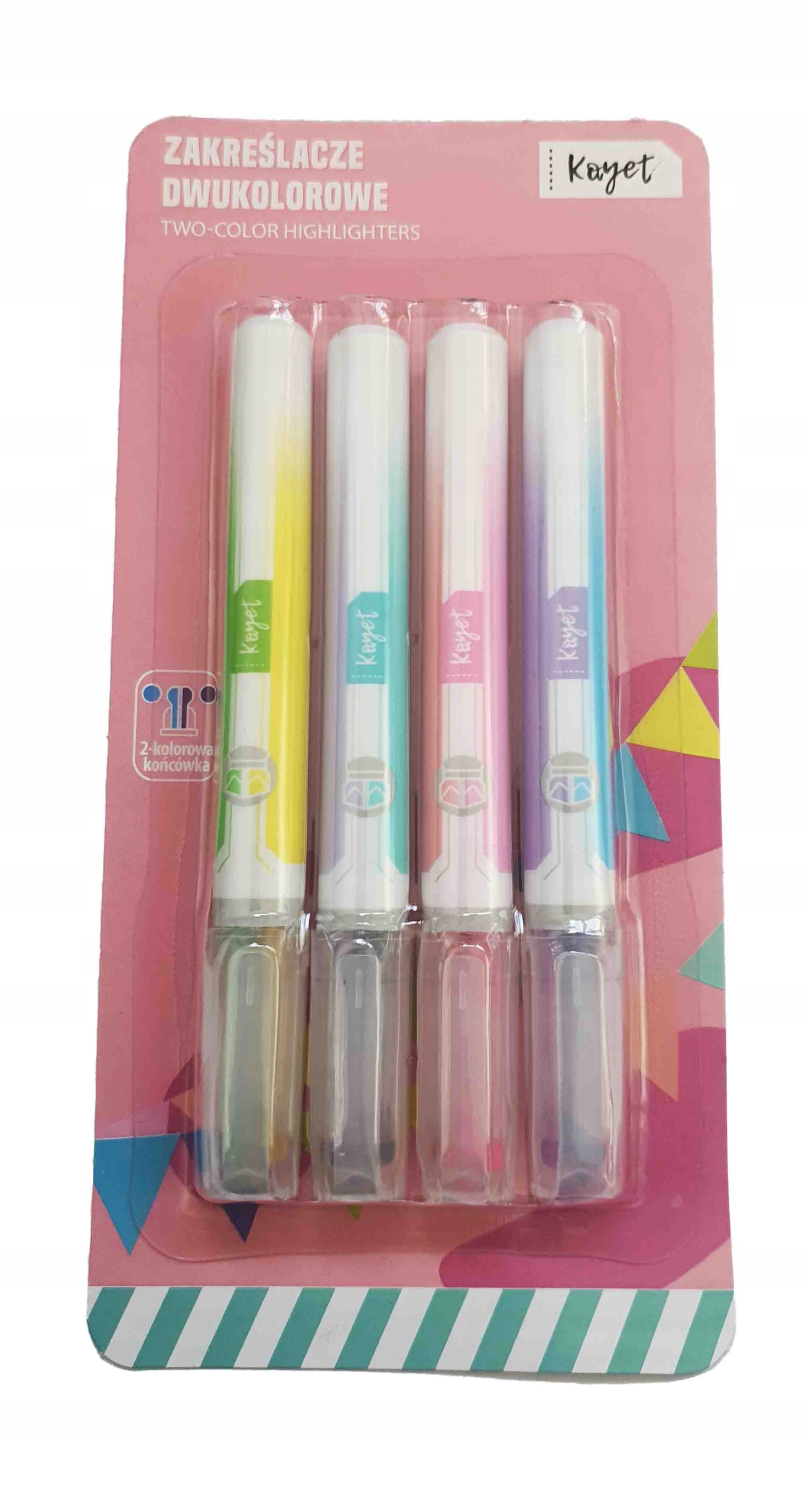 ZAKREŚLACZE DWUKOLOROWE 4 SZT 2-KOLOROWA KOŃCÓWKA