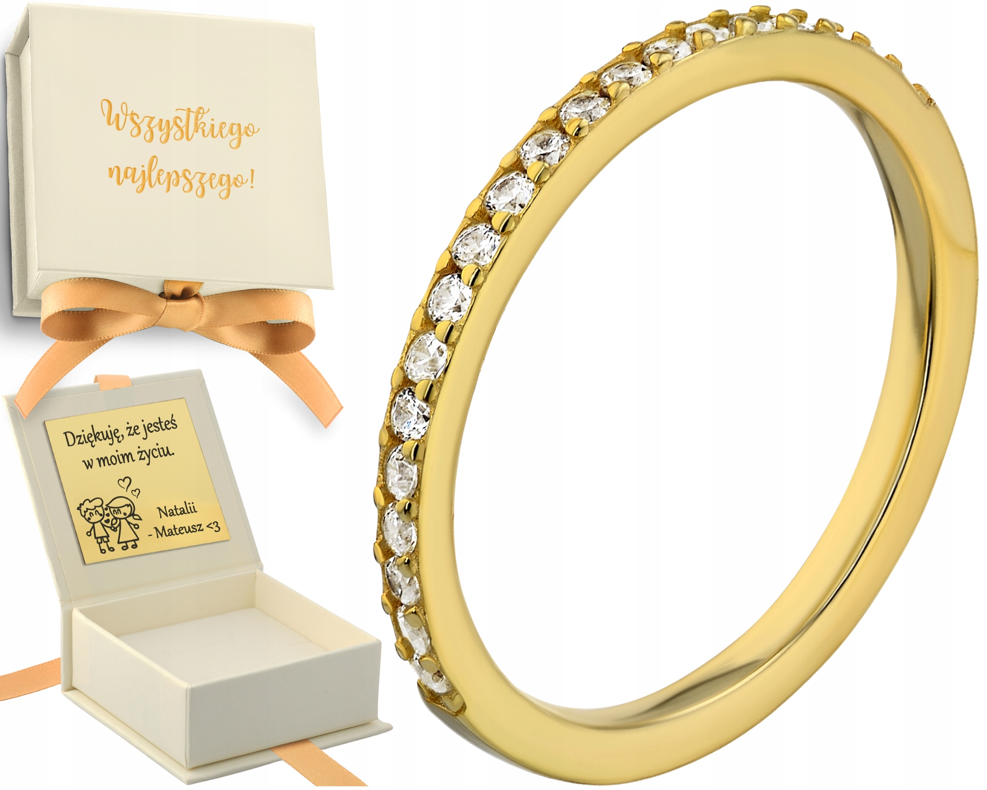 Pozlacený prsten s obroučkou a zirkony Stříbro Pozlacený Dárek