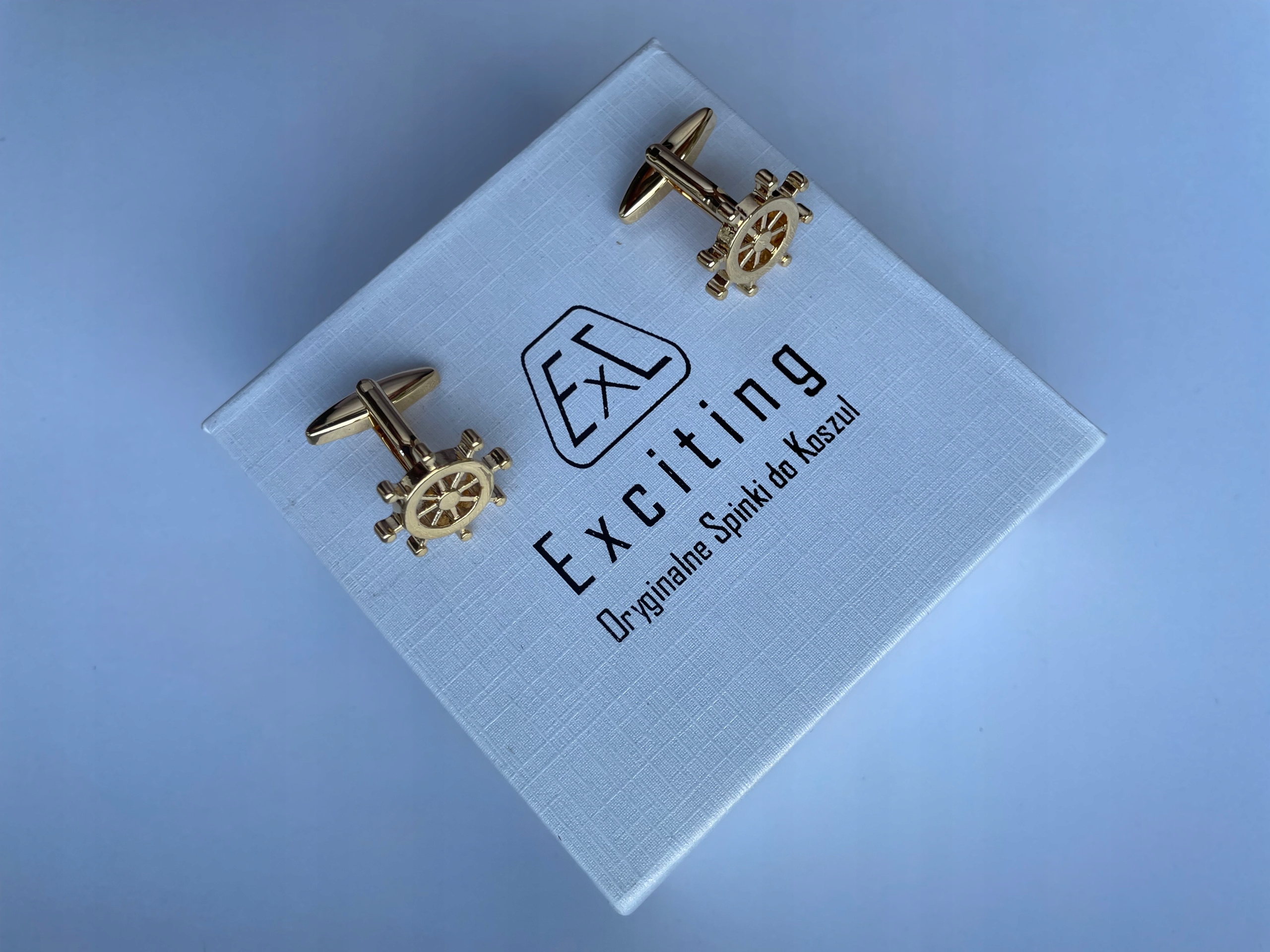 Námořnické manžetové knoflíčky Exc Zlaté kormidelní kolečko pro námořníka +Pouzdro