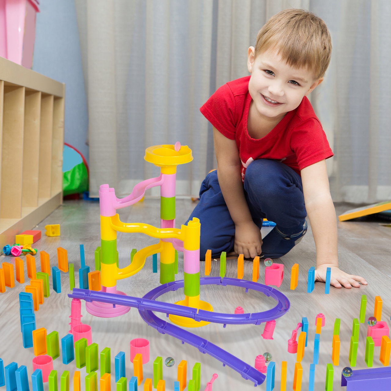 ZJEŻDZALNIA KULEK KLOCKI DOMINO UKŁADANKA 158 ELEM Marka MalPlay