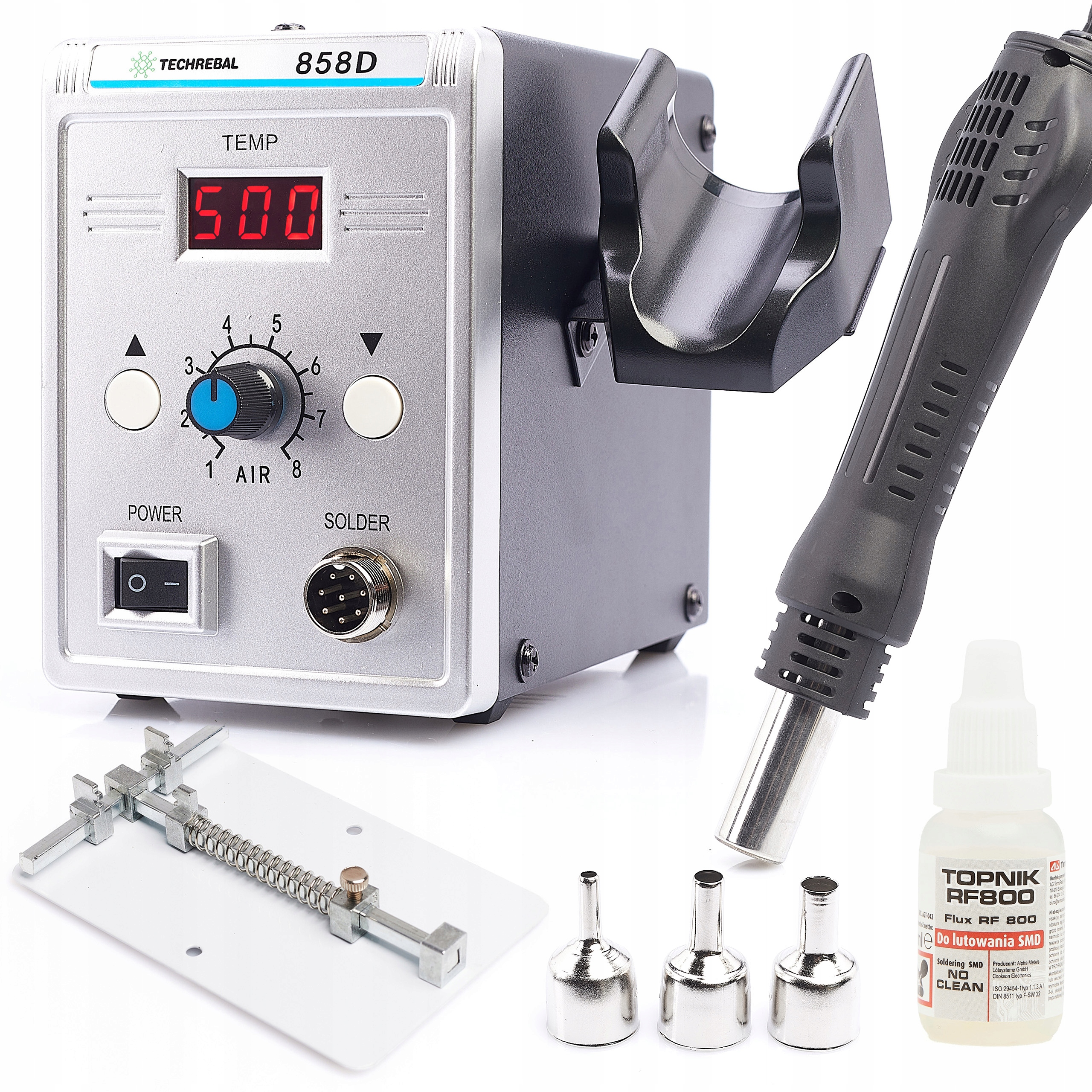 SPAWARKA STACJA LUTOWNICZA 858D TECHREBAL UCHWYT PCB TOPNIK RF800