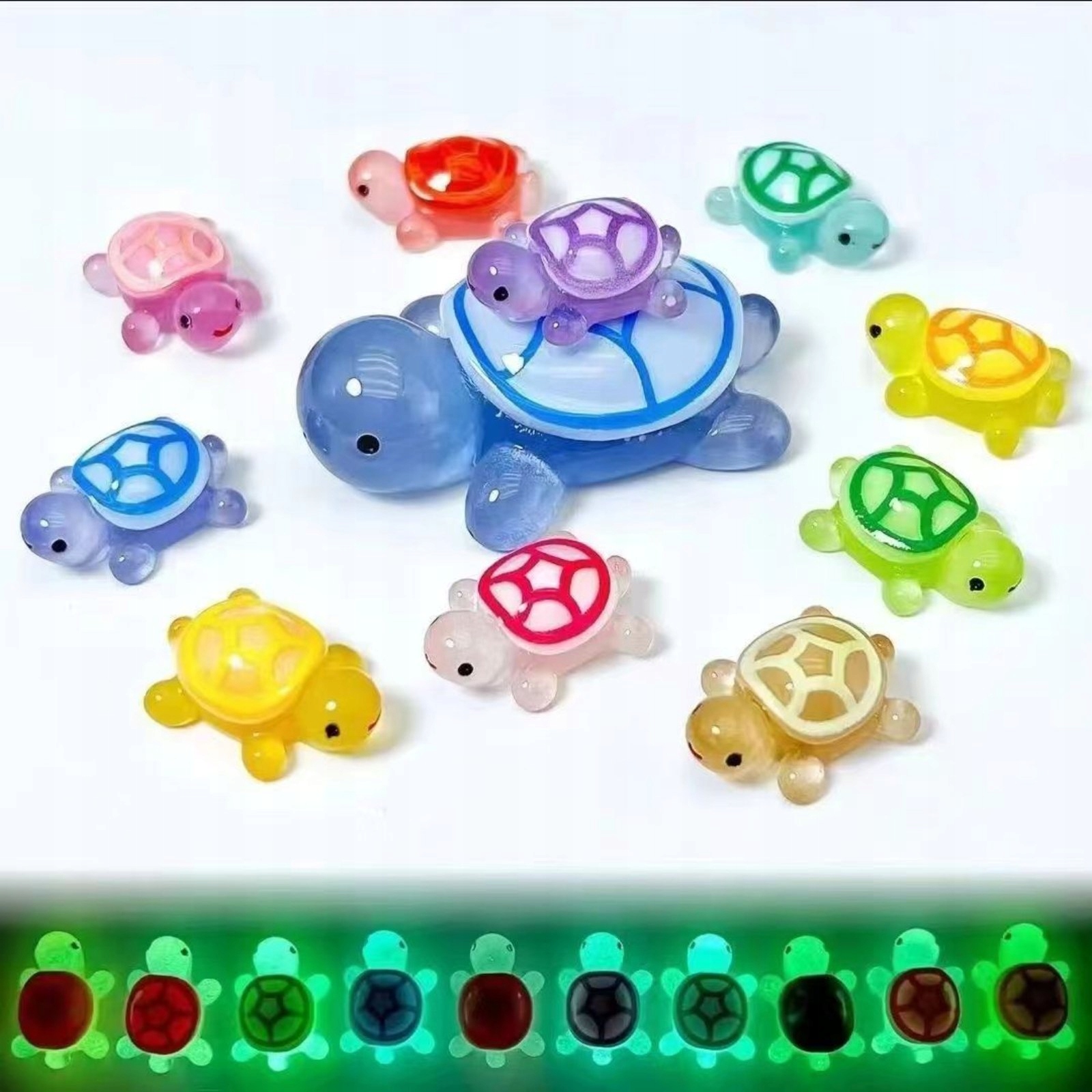 80 ks Glow Pryskyřice Mini Želva Figurky Dekorace Akvárium