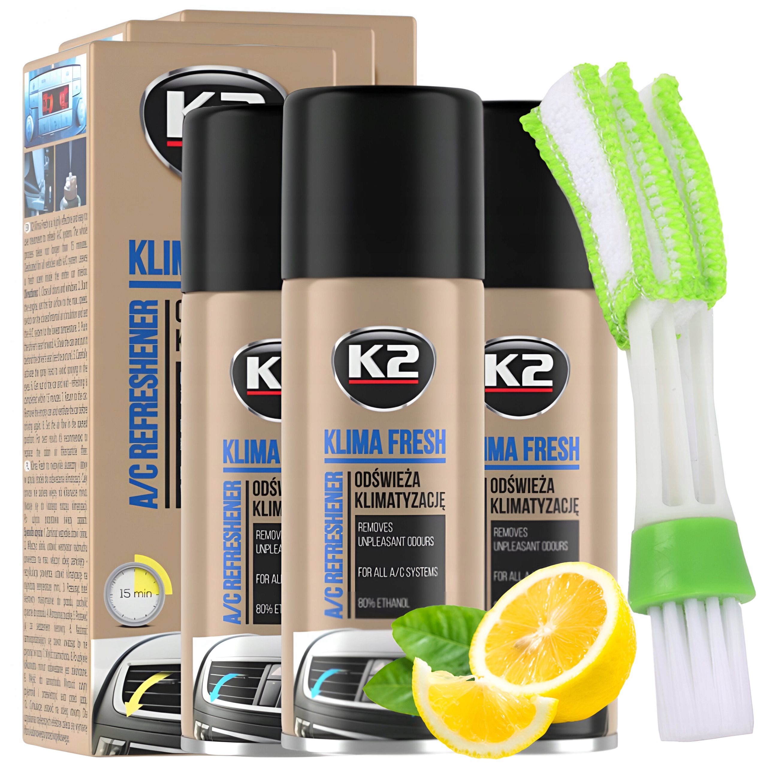 3x K2 Klima Fresh Lemon Do Czyszczenia Klimatyzacji Czyścik Do Nawiewów