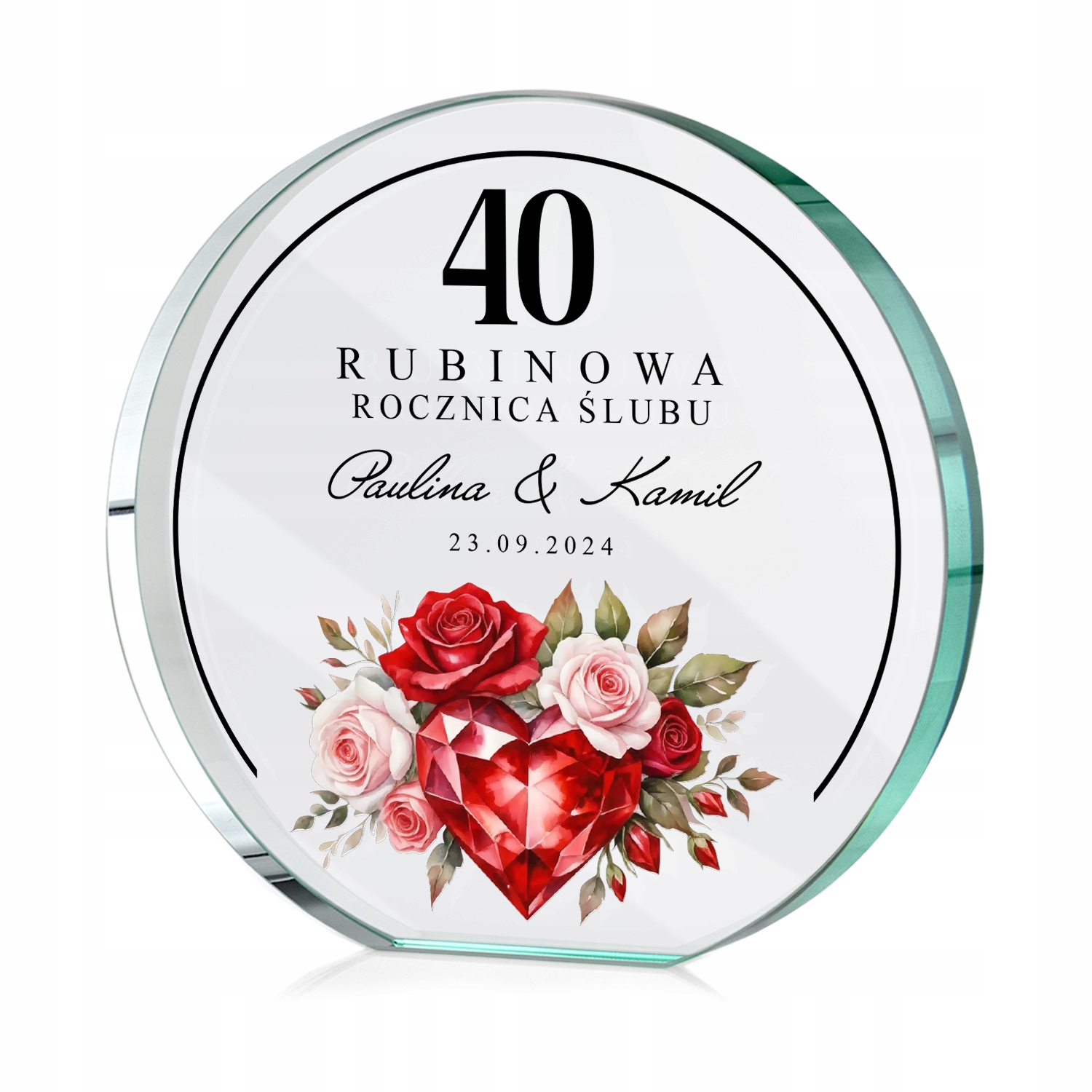 na Rocznicę Ślubu 40 Rodziców Dziadków Statuetka Szklana Nadruk