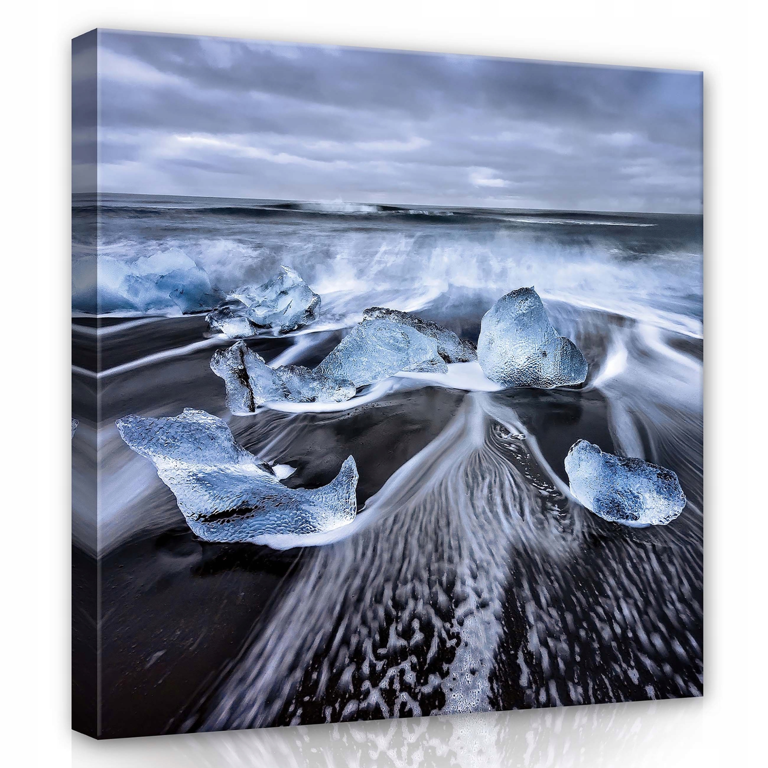 Obraz 80x80 ledová hora pláž oceán vlny Island diamantová pláž příroda