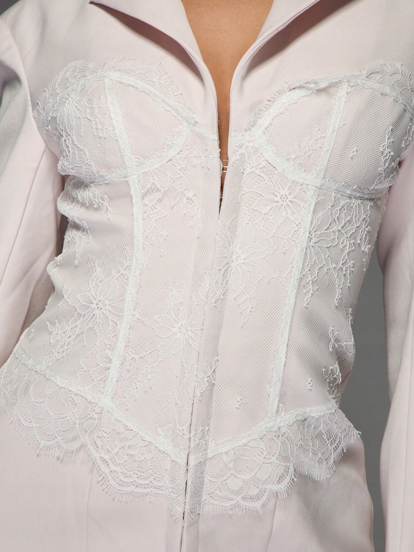 Šaty Mini Sako Krajková Elegantní Růžová Missguided L 40