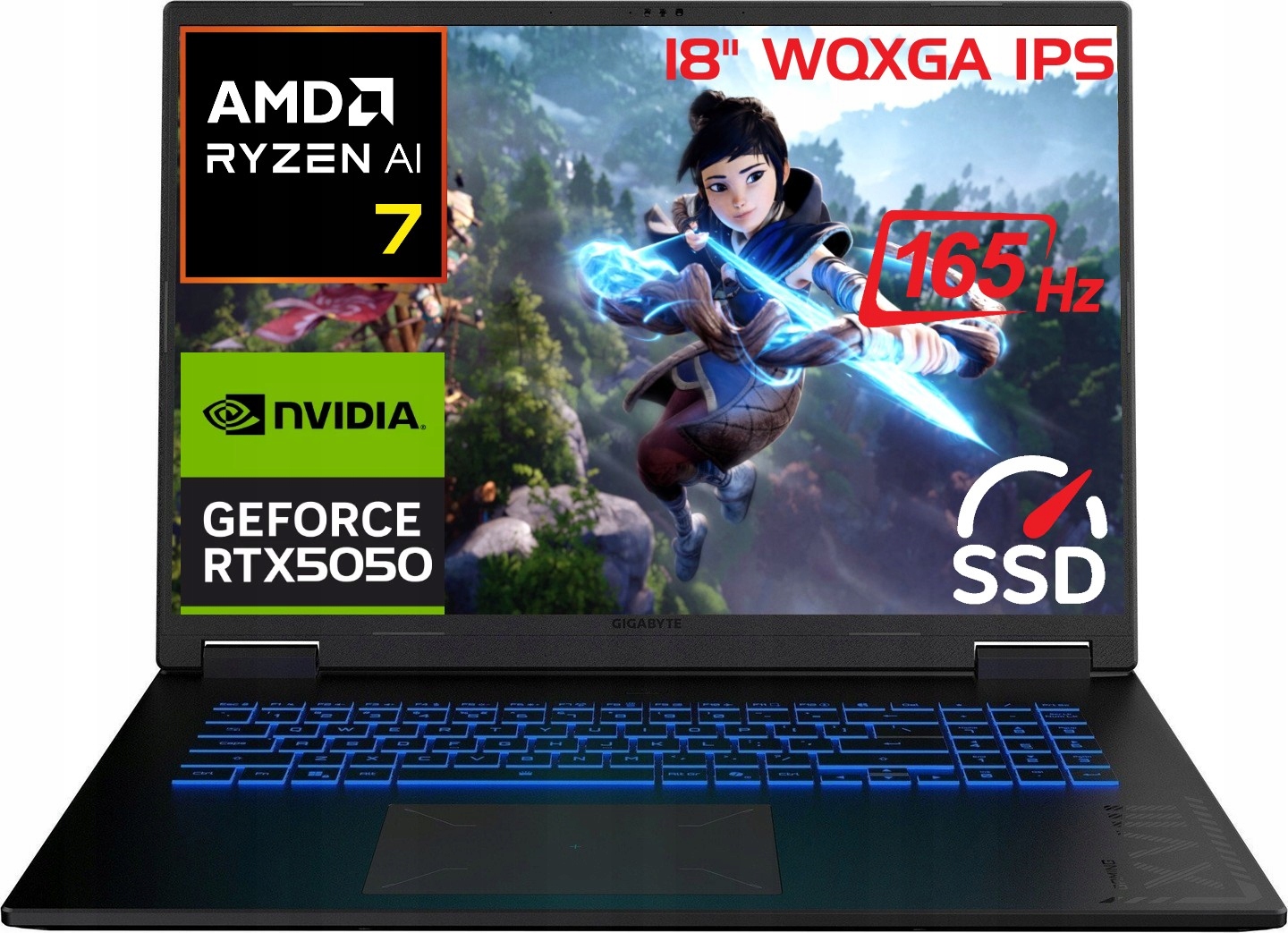 Laptop Gigabyte A18 Ryzen 7 260 18' 165Hz DDR5 16GB Ssd 1TB Rtx 5050 W11