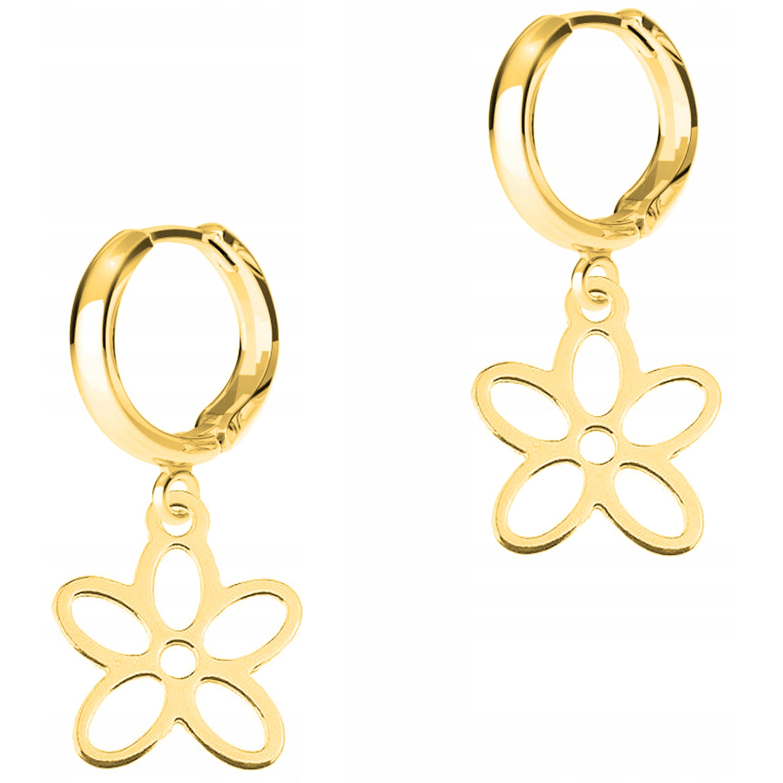 Zlaté Náušnice Plechy s květinami Květiny Stříbro 925