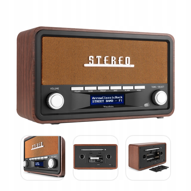 Bateryjne radio retro z budzikiem DAB+ FM- 50W