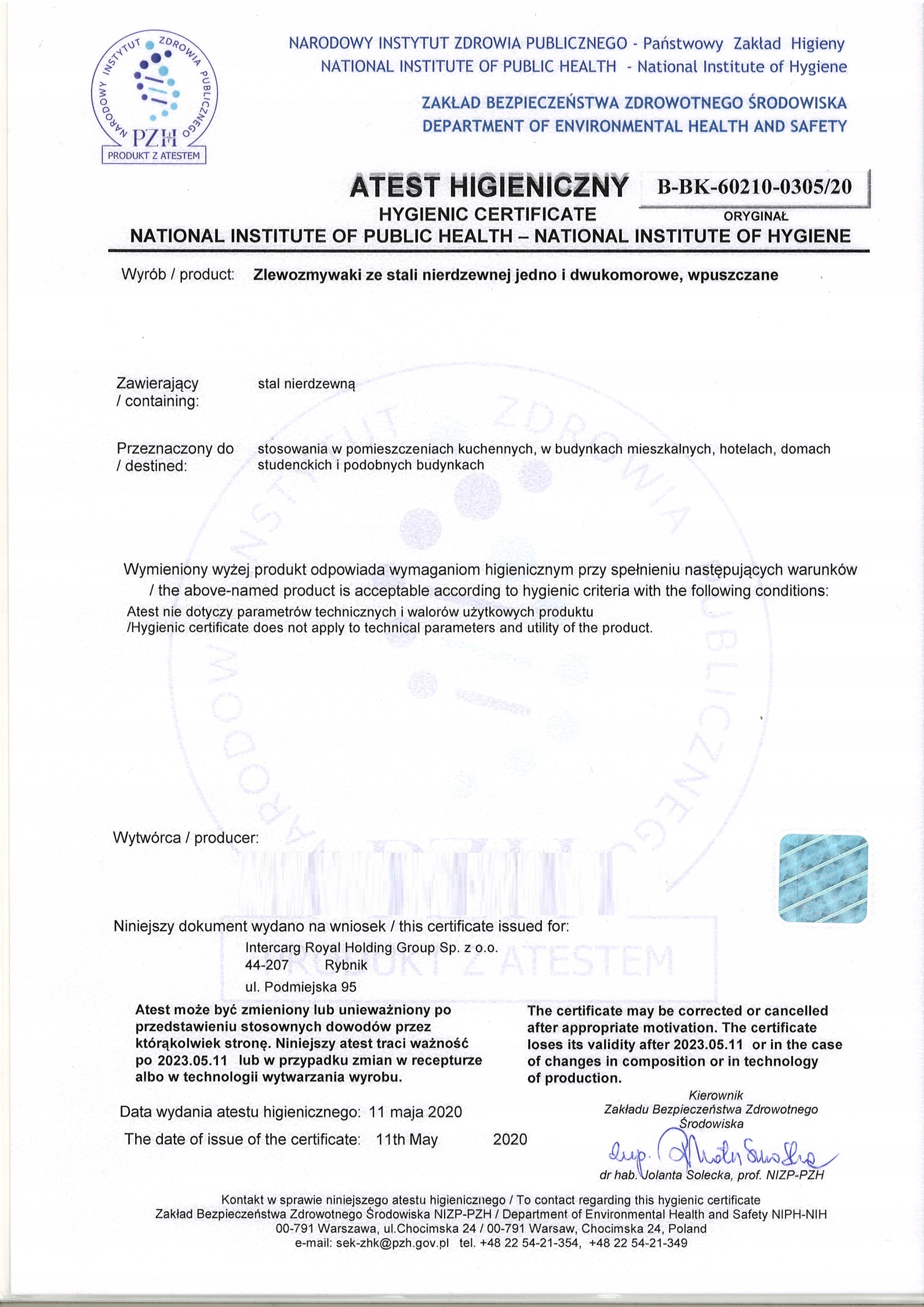 ZLEWOZMYWAK STALOWY KOMORA GOSPODARCZA 63 CM ROYAL Linia QUADRO