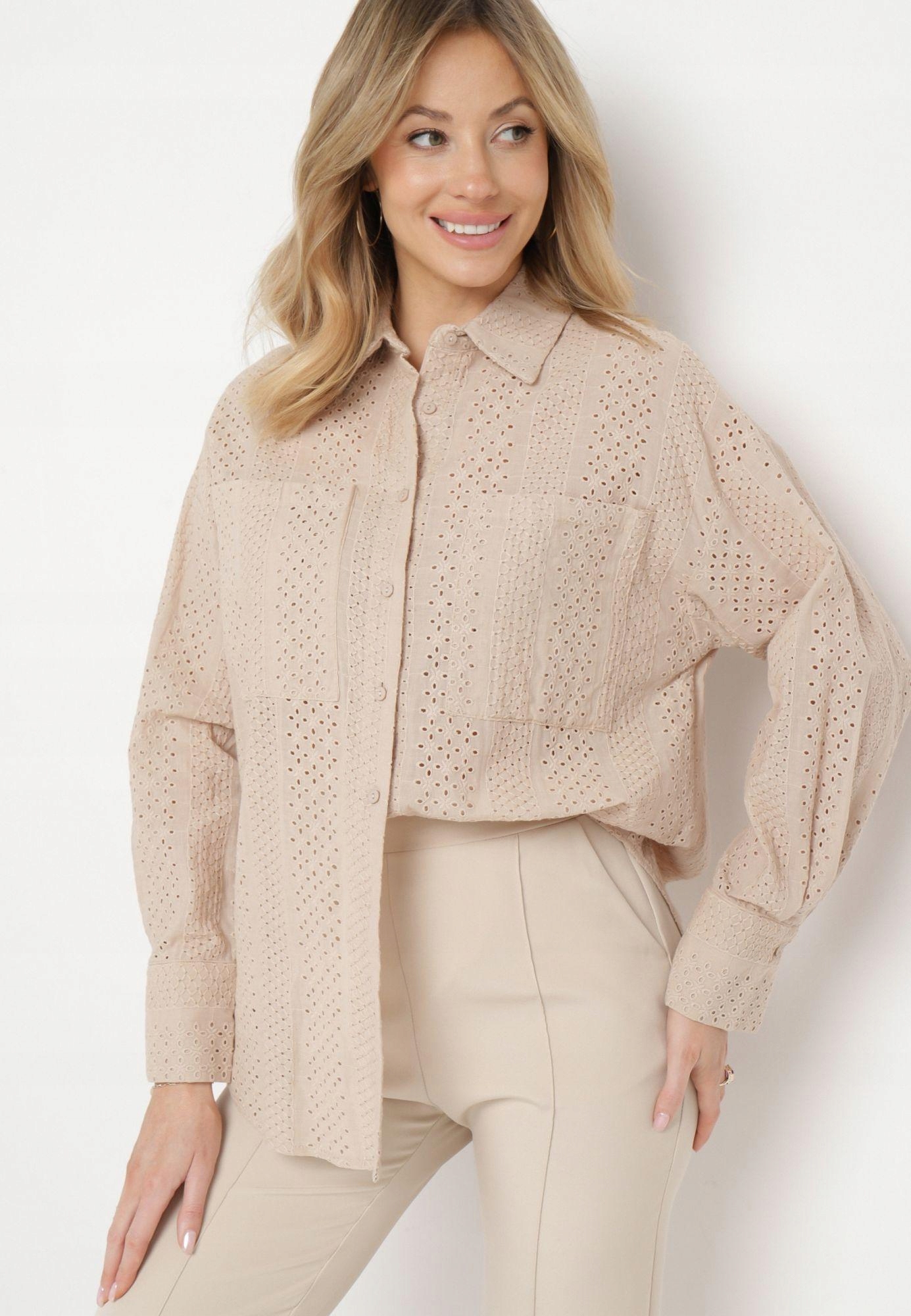 Tmavě béžová dámská romantická viskózová košile Boho Born2be M/L