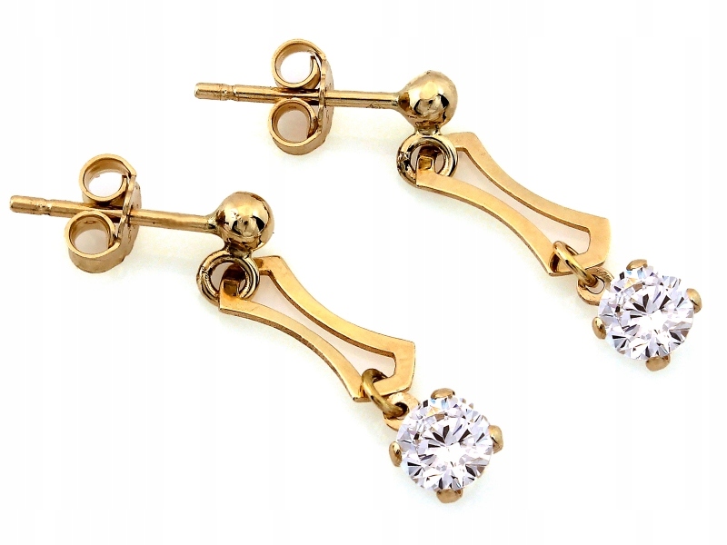 Náušnice zlaté 585 jemné závěsné zdobené bílým zirkonem jako dárek