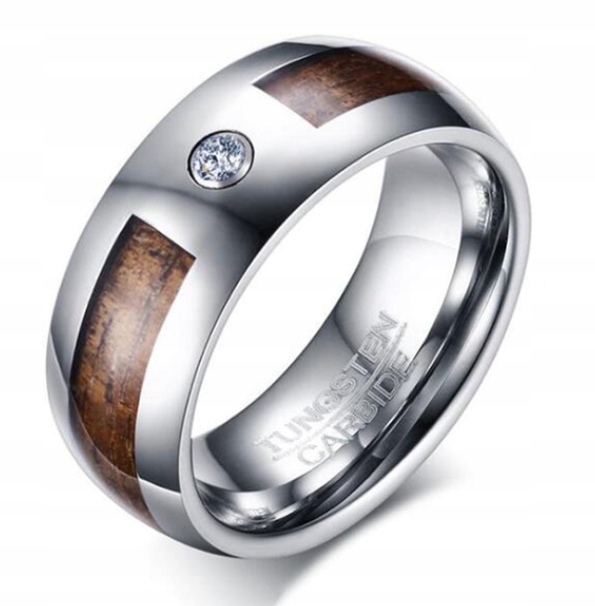 Stříbrný Snubní Prsten Prstýnek Wolfram Dřevo Zirkon R22