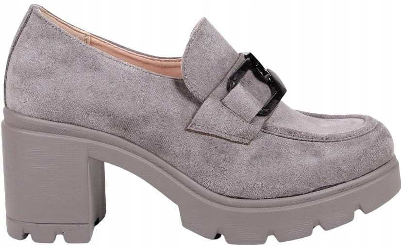 SZARE ZAMSZOWE BUTY MOKASYNY NA SŁUPKU PÓŁBUTY LEKKIE WKŁADKA SKÓRA Rozmiar 39