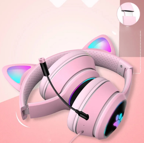 SŁUCHAWKI Z MIKROFONEM DLA GRACZY KOCIE USZY SŁUCHAWKI GAMINGOWE PRZEWODOWE Załączone wyposażenie MIKROFON ODPINANY