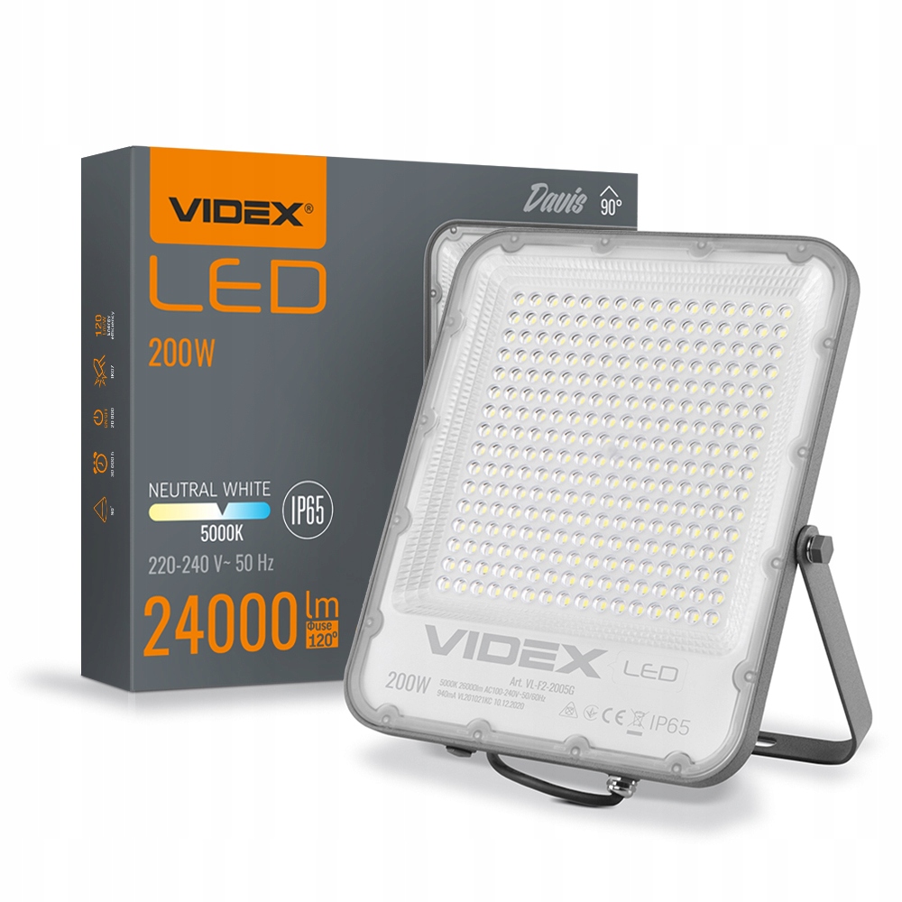 Halogen Led reflektor sivý Lampa 200W 24000lm 5000K IP65 Videx neutrálny