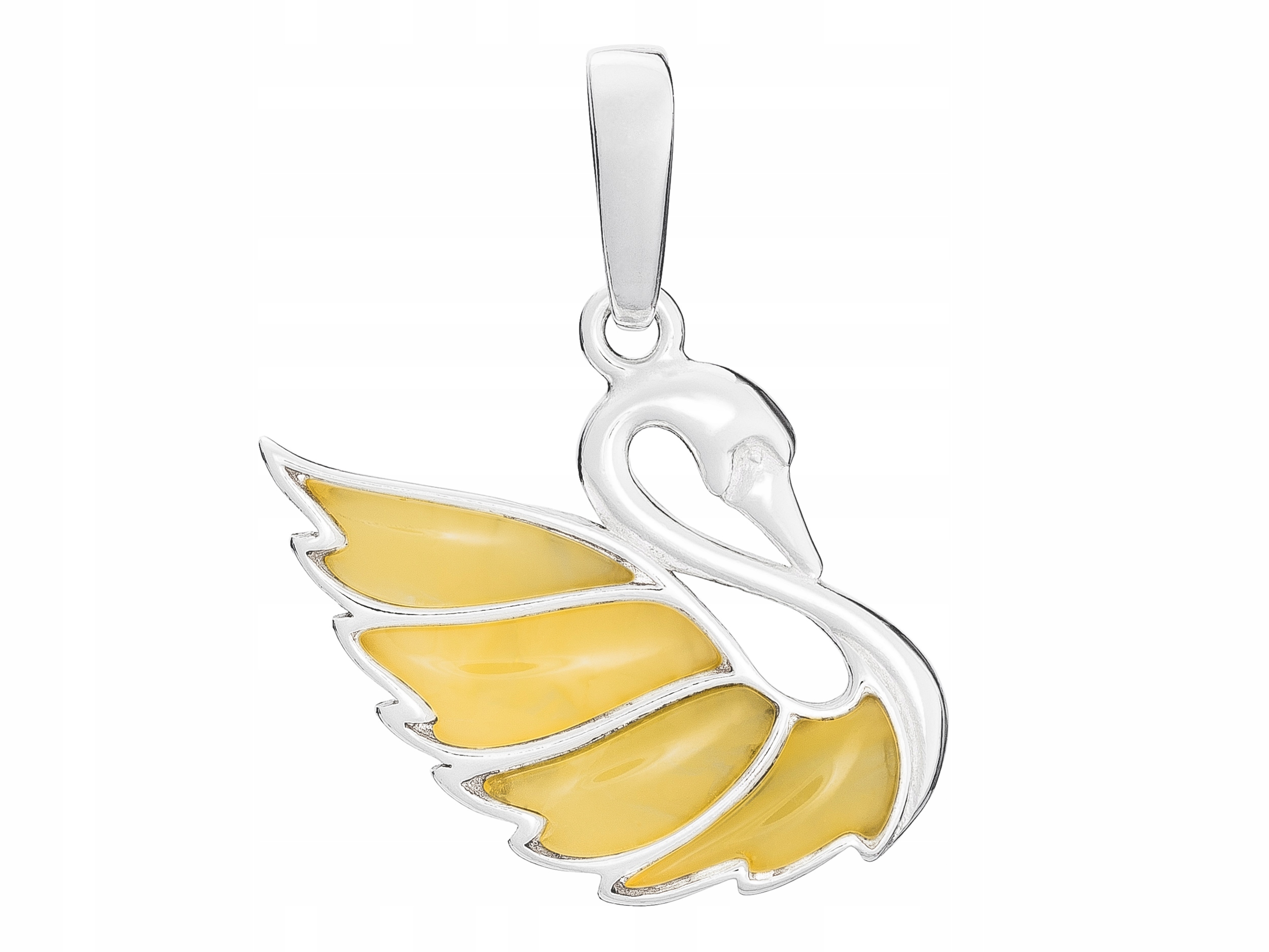 Stříbrný Přívěsek Labuť se Žlutým Jantarem Dámský Závěs Ptačí Stříbro