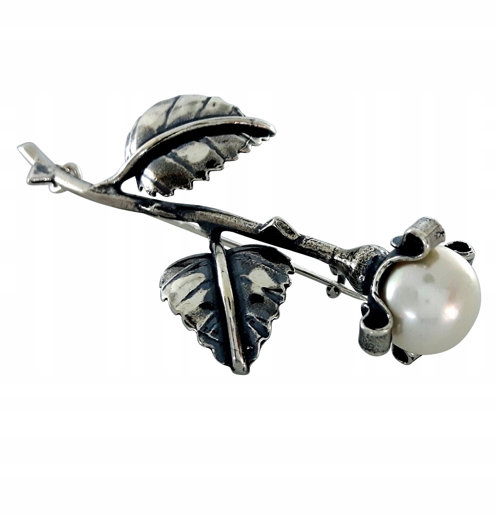 Stříbrná Brož Květina S Perlou Ryzost 925 Růže