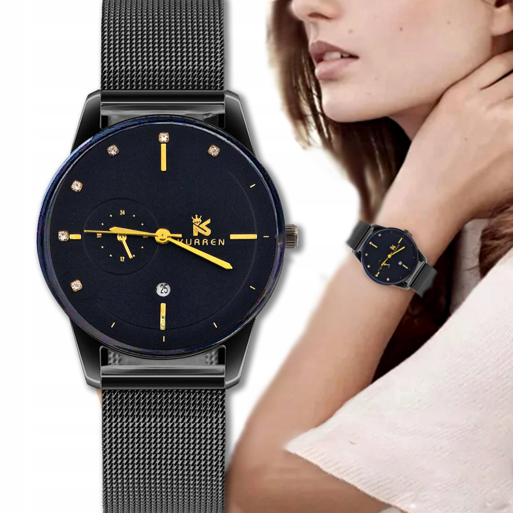 

Klasyczny Modny Zegarek Damski Cyrkonie 3