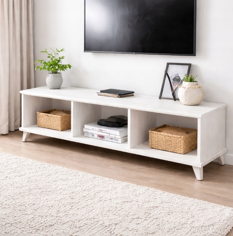 Biała Szafka RTV / Komoda – Skandynawski Design i Funkcjonalność Nat Drewno