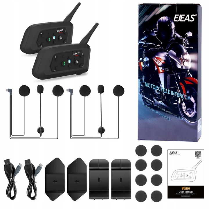 Motocyklový interkom Ejeas V6 Pro Bluetooth pre 2 prilby s dosahom 1200 m R16