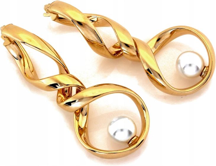 Stříbrné náušnice 925 pozlacené, pevné, dlouhé, skroucené s anglickou perlou