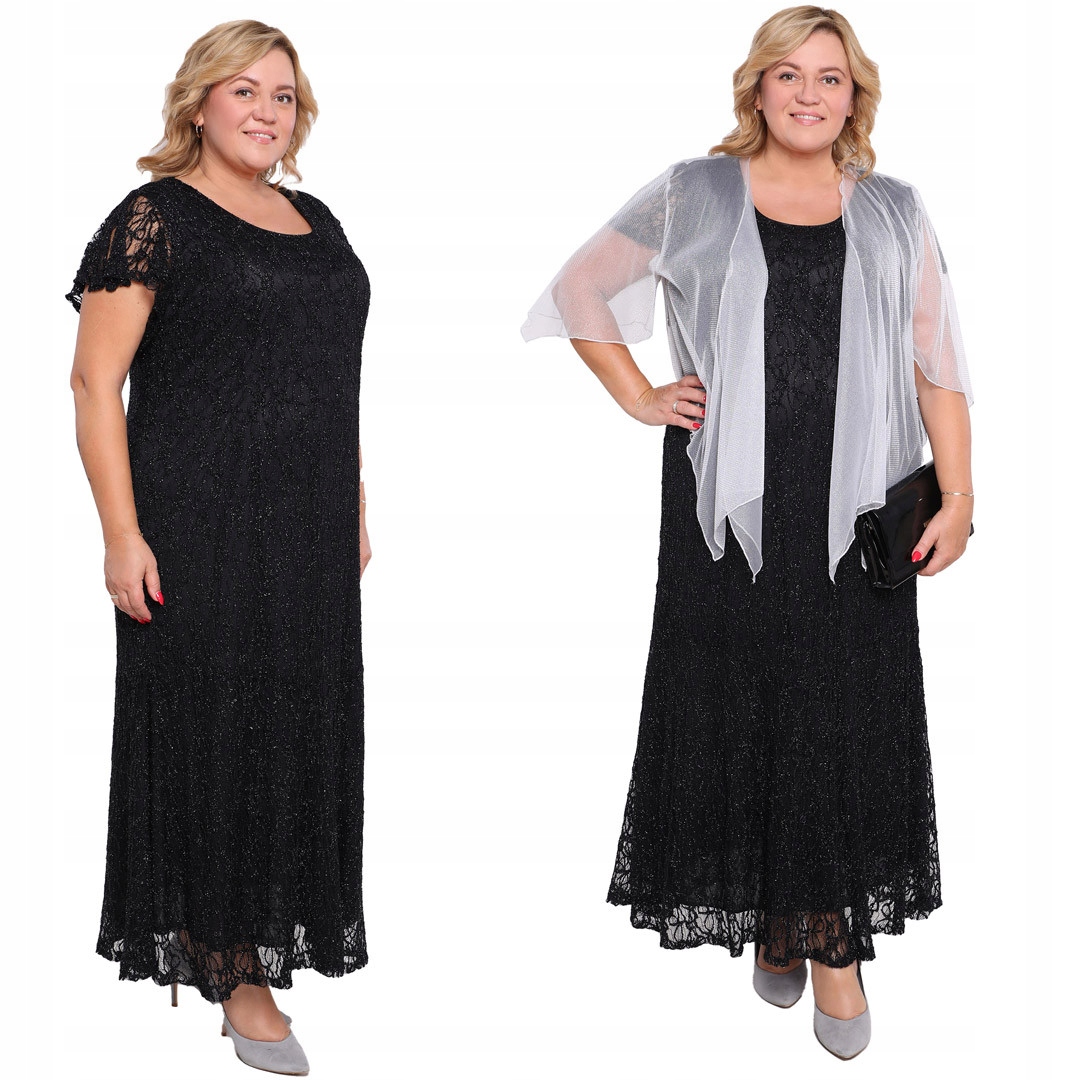 Dlouhá černá krajková šaty 50