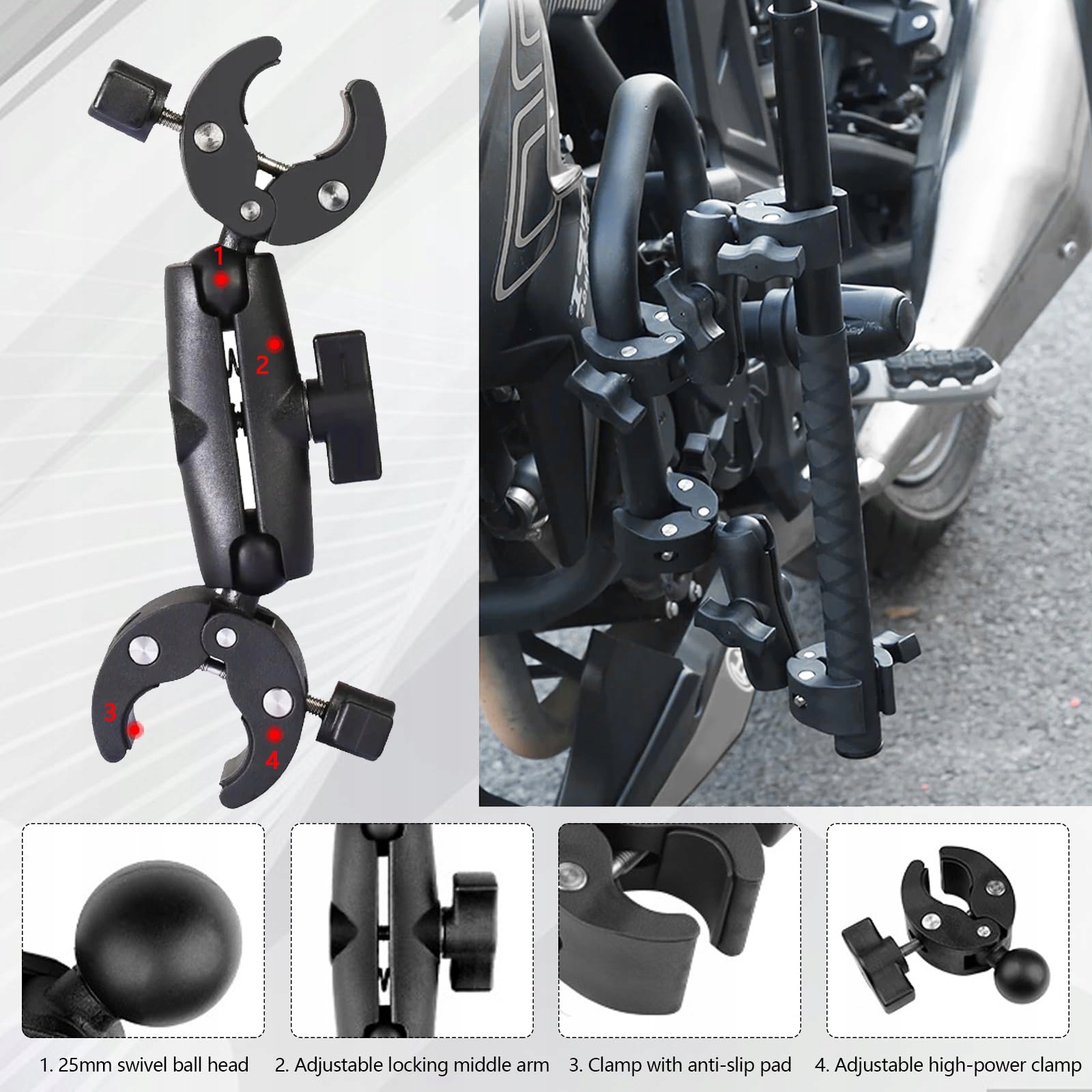 Uchwyt Motocyklowy Do Insta360 X4 X3 X2 Selfie Stick 360 Stopni YSISLYBIN — miniatura 6