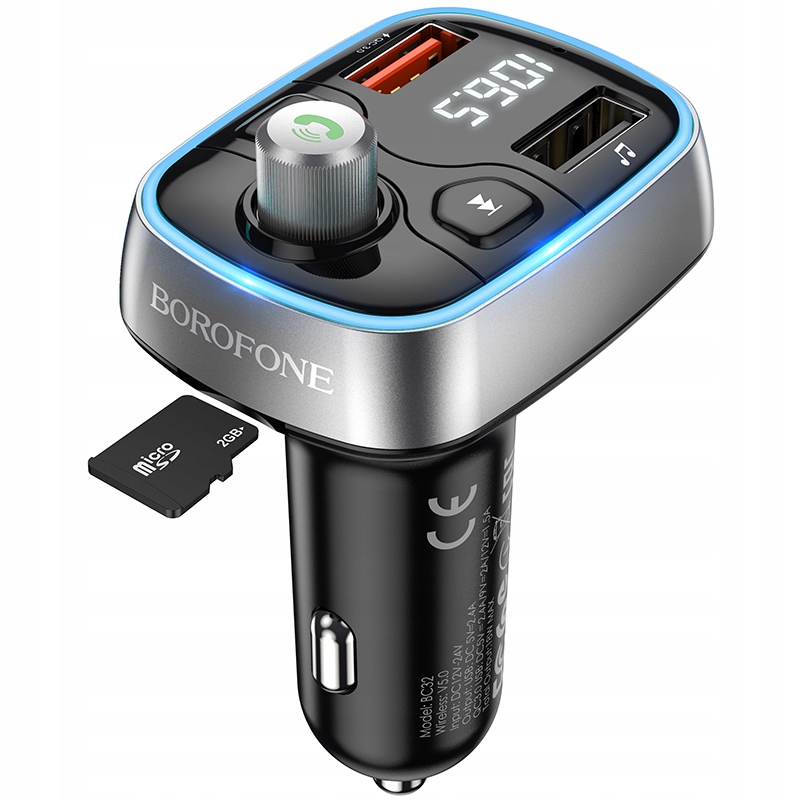 BOROFONE TRANSMITER FM BC32 SUNLIGHT MP3, BLUETOOTH - 2XUSB + MICROSD - QC Źródło sygnału bluetooth karta pamięci USB