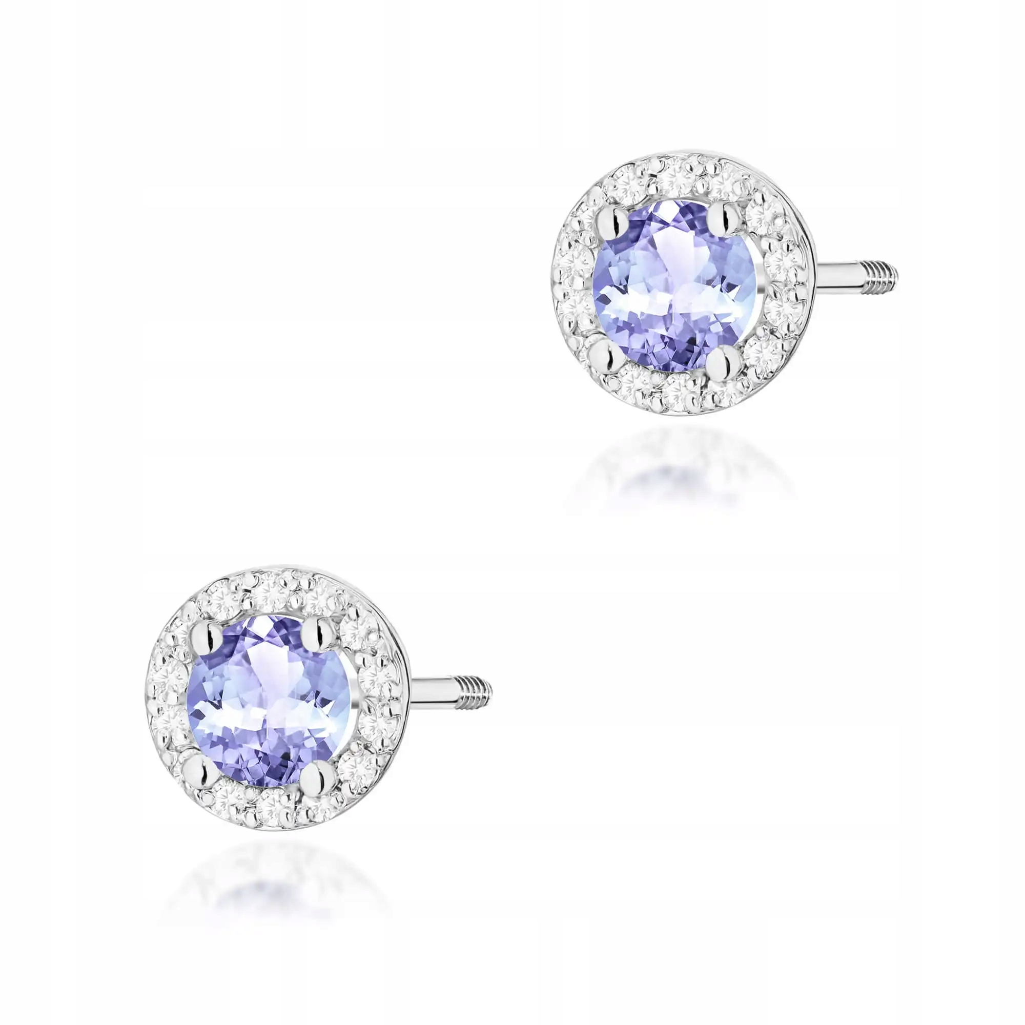 Náušnice ze zlata 585 s tanzanitem a diamanty, bílé zlato, značkové, 14kt