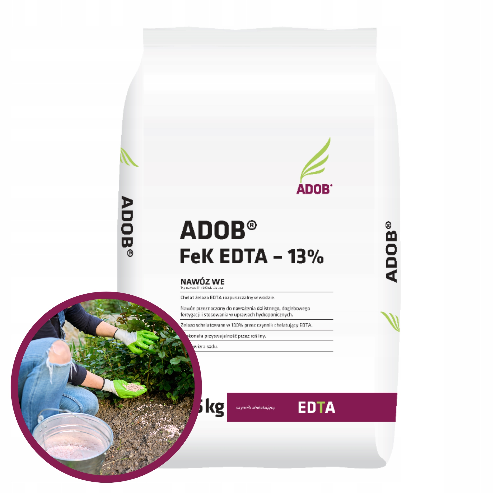 Chelat żelaza Fe Edtak 13% Nawóz do Fertygacji Adob 25kg Dolistny Doglebowy