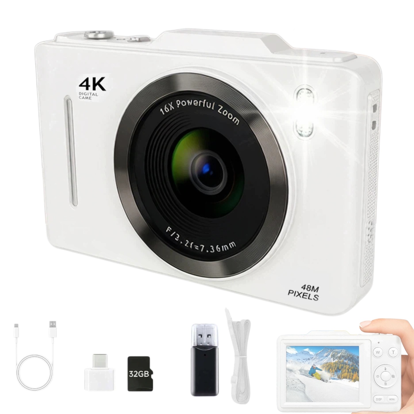 Digitální Fotoaparát 4K 48 Mp Režim Makrozomu 16-NÁSOBNÝ, Lehký, Kompaktní S Kartou