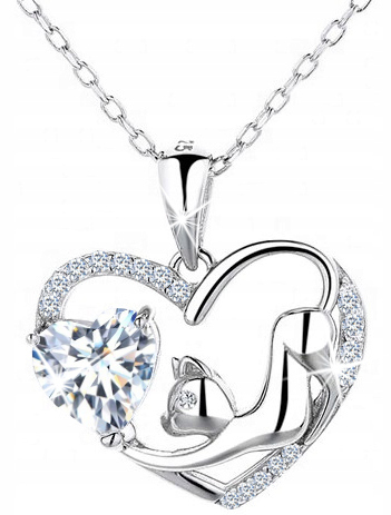 Dámský Stříbrný Náhrdelník Kočička Řetízek S Přívěskem Rhodiovaný Stříbro 925