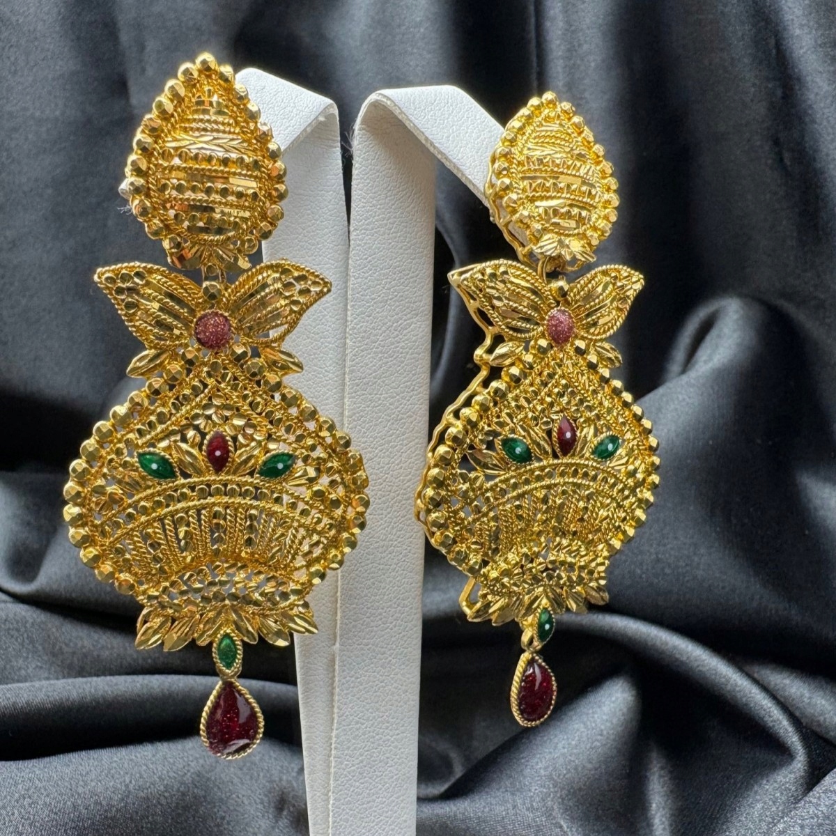 Unikatowe Wiszące Złote Kolczyki Rękodzieło 32,28G P750 7,5CM 18K