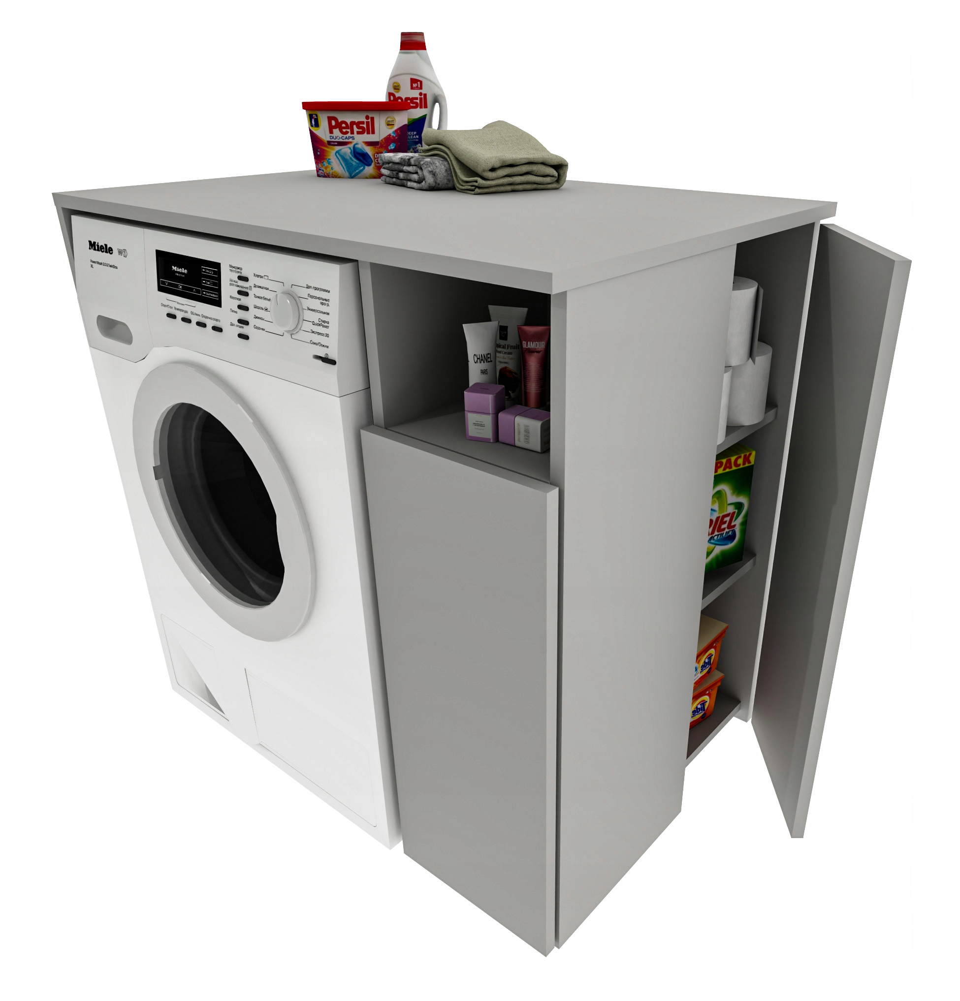 Skříňka na pračku uzamykatelná, 6 polic 96x88,5x62 Šedá