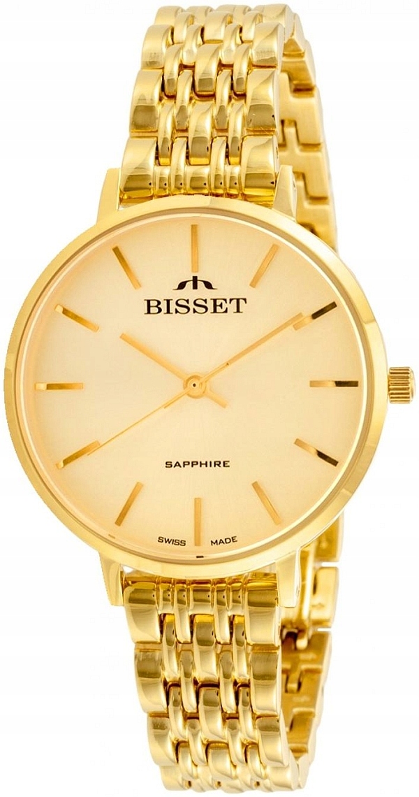 Švýcarské Dámské Hodinky Bisset BSBF32 BIS002 Zlatý Safír Swiss Made Box