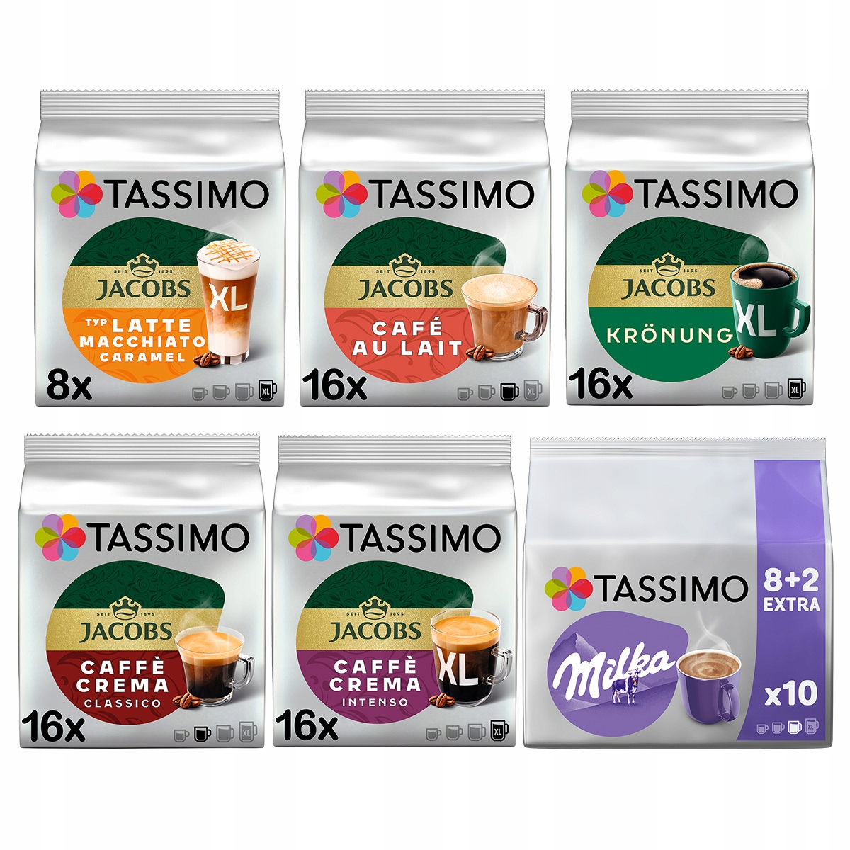 Kapsułki Tassimo Jacobs Megapack 82 kawy mix, 5+1 opakowanie Gratis!