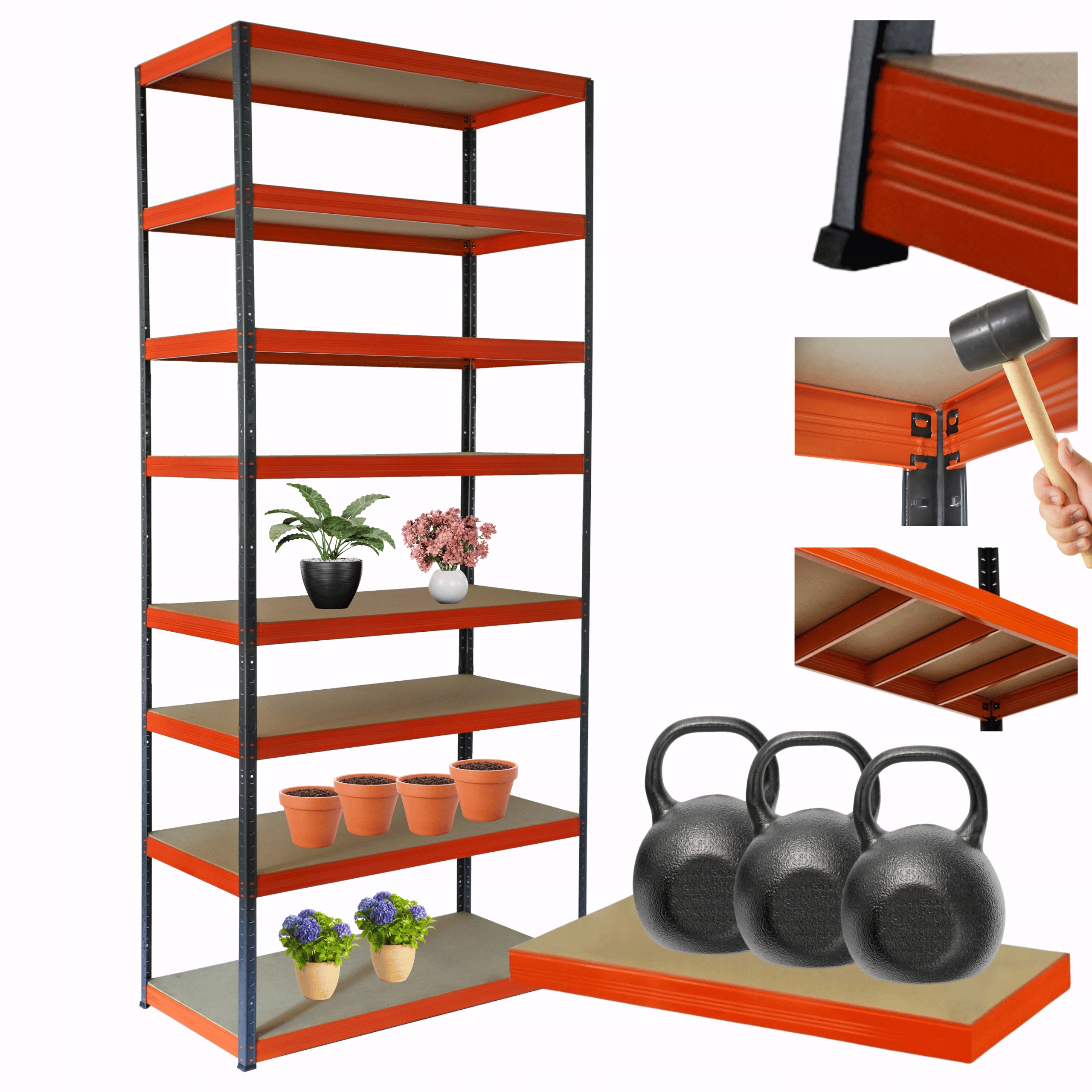 Kovový skladový regál Helios 270x100x40 cm 8Px350 kg Pevný