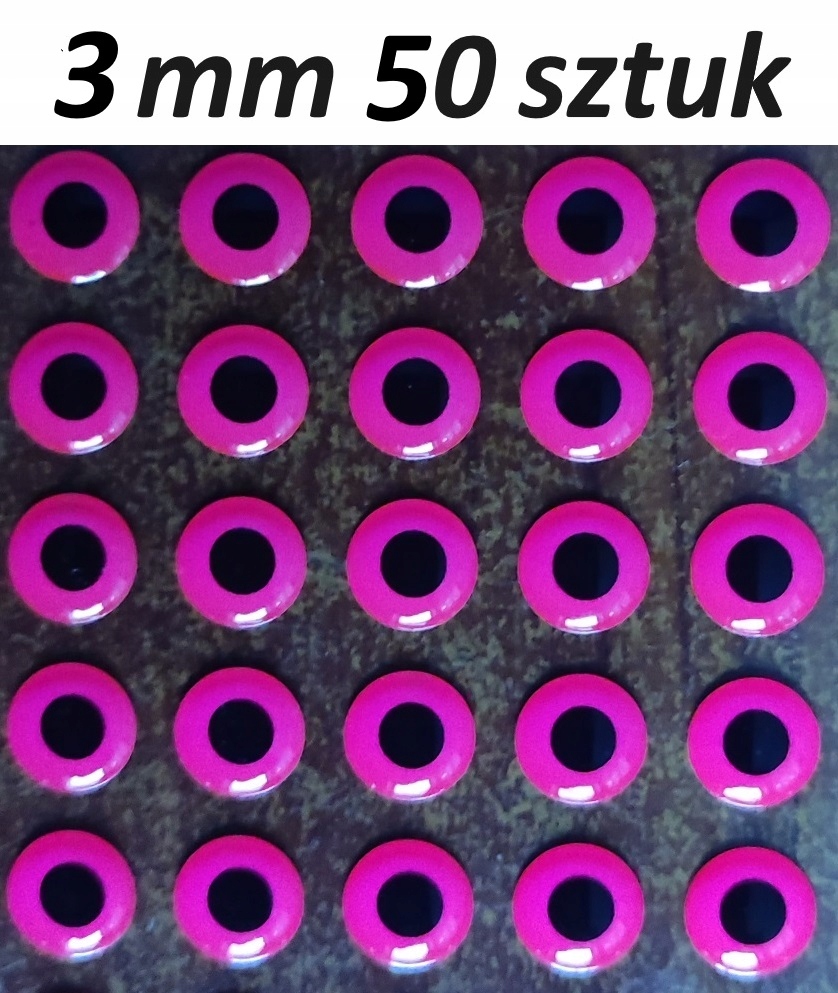 Oczy 3D Różowe (fluo) 3 mm 50 sztuk