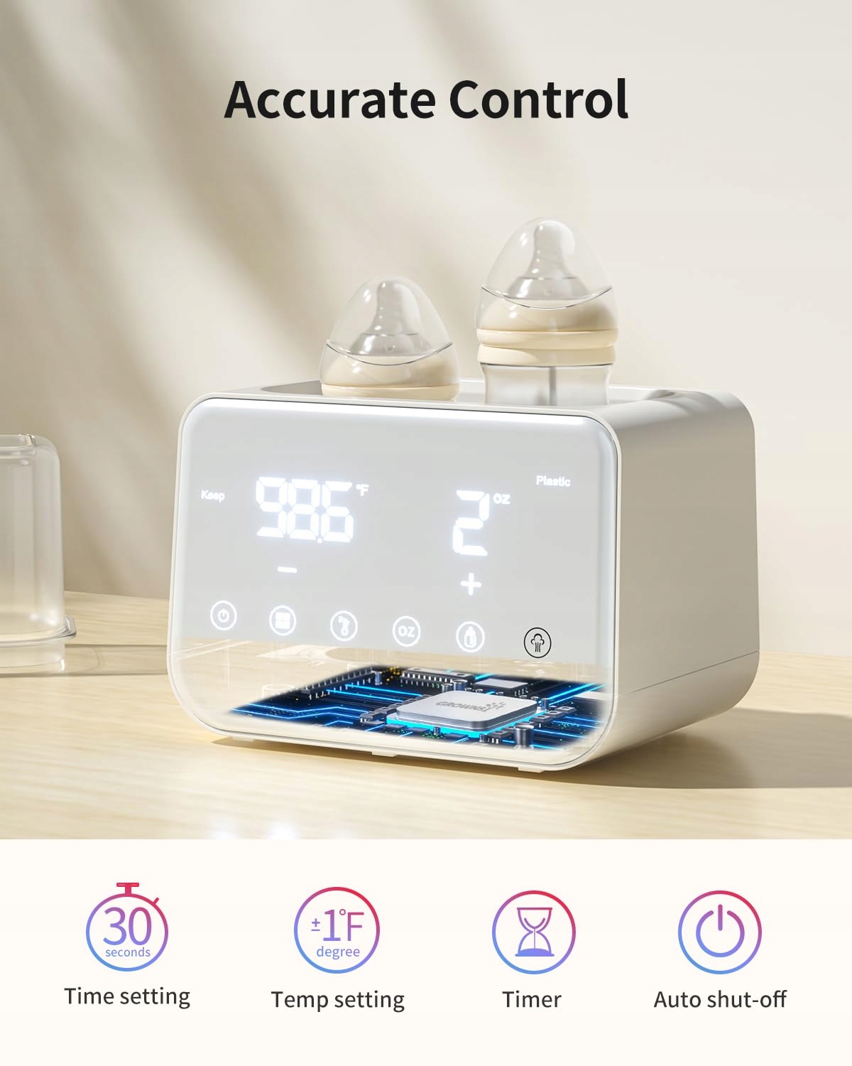 GROWNSY Podgrzewacz Do Butelek Sterylizator 8w1 LCD BPA Free Biały — miniatura 3