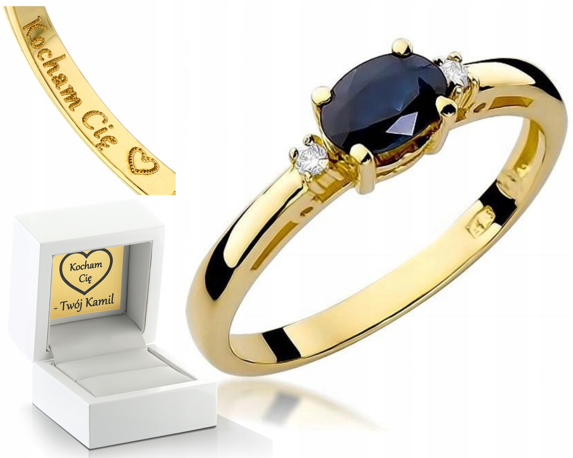 Zlatý Prstýnek Se Safírem 585 Gravírování Bonus