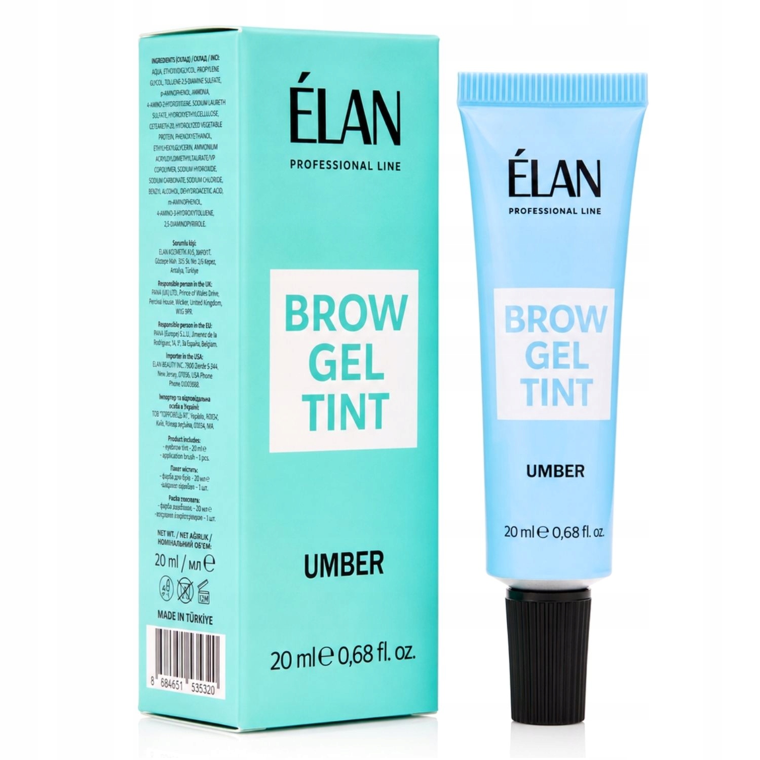 Elan Brow Gel Tint Umber barva na obočí tmavě hnědá 20 ml