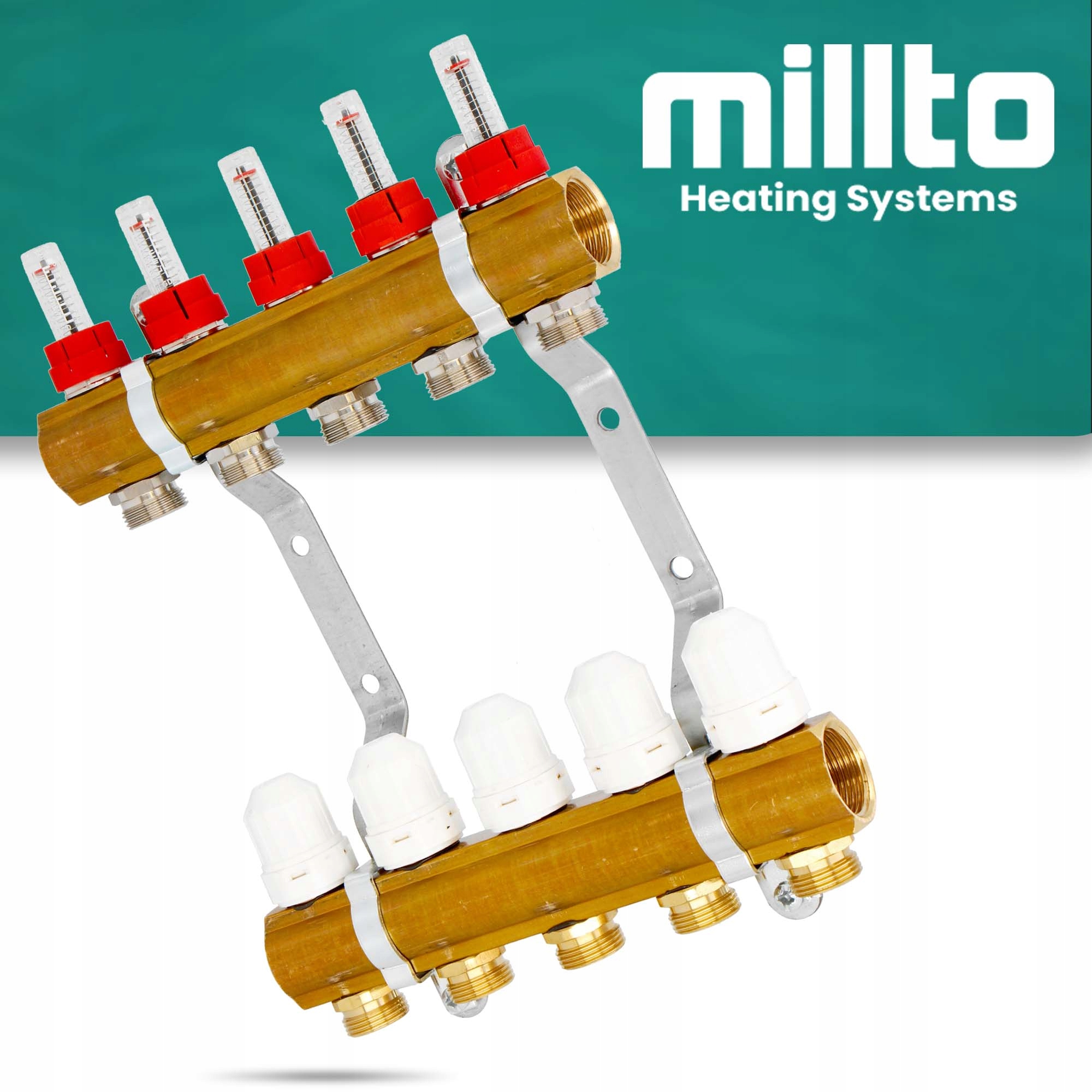 Rozdzielacz PODŁOGÓWKI CO Ogrzewania Podłogowego 5 OBWODÓW Sekcje ROTAMETRY Szerokość produktu 24 cm