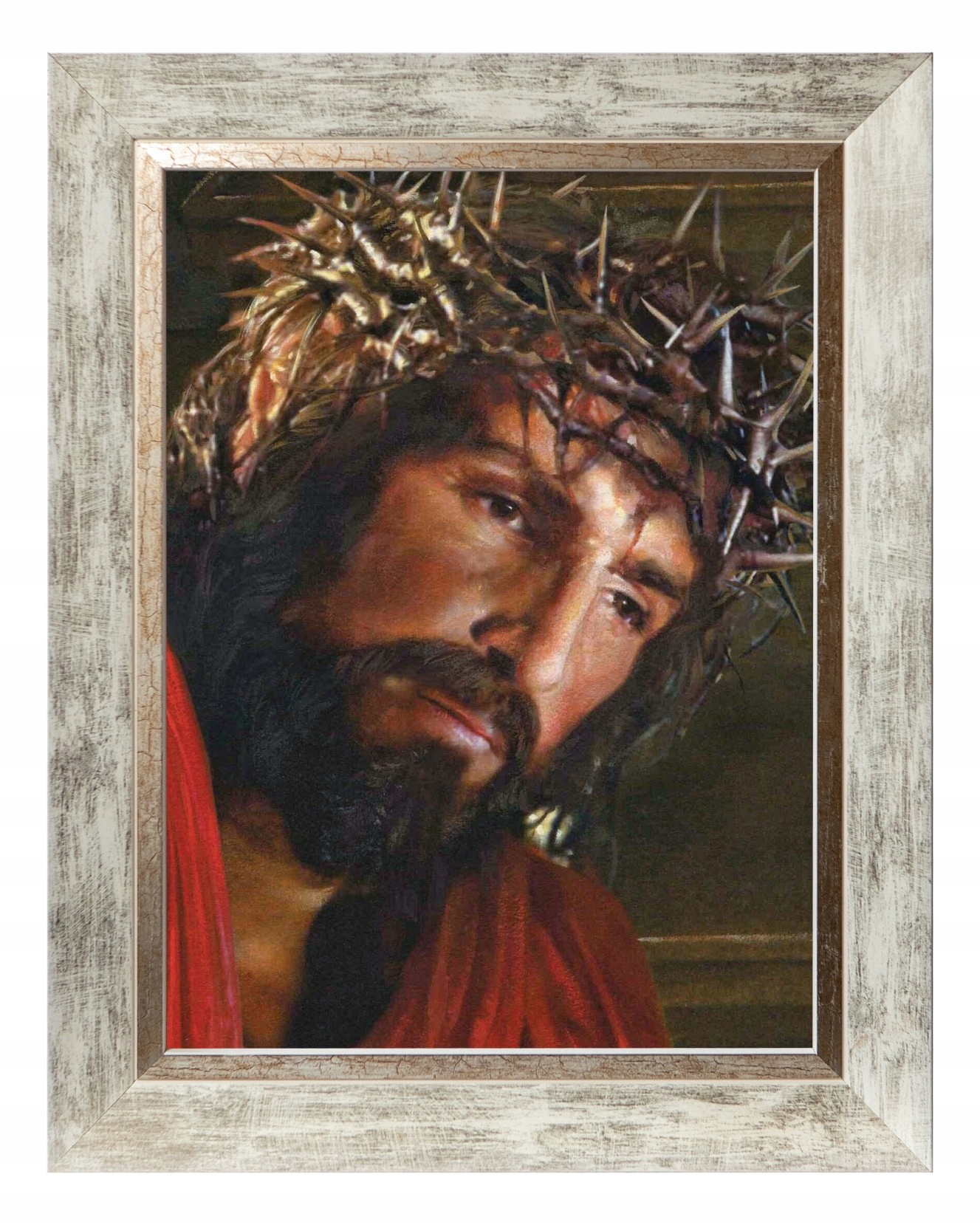 Ježíš Kristus Sakrální Obraz Na Plátně V Bílém Ozdobném Rámu 30X40
