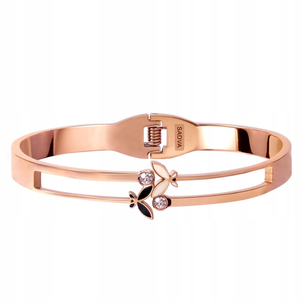 Bransoletka Rose Gold Okrągła Motyle Sztywna Cyrkonie Stal Szlachetna Sadva