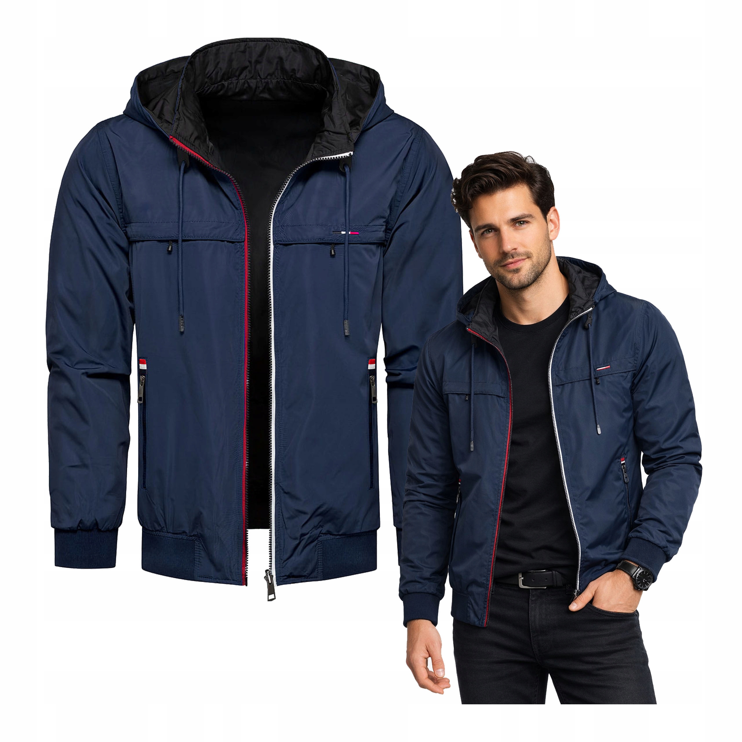 Pánská jarní větrovka, oboustranná, námořnická modrá černá XXL