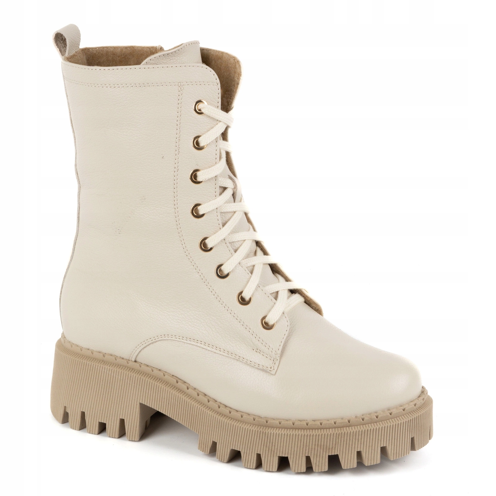 Kotníkové Boty dámské kožené zateplené šněrovací boty 401BB béžové s puntíky velikost 37