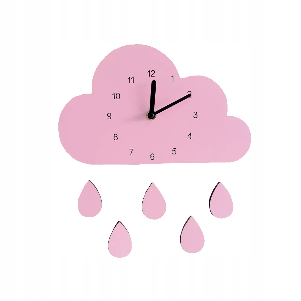 Zegar ścienny dla dzieci różowa chmura z kroplami deszczu